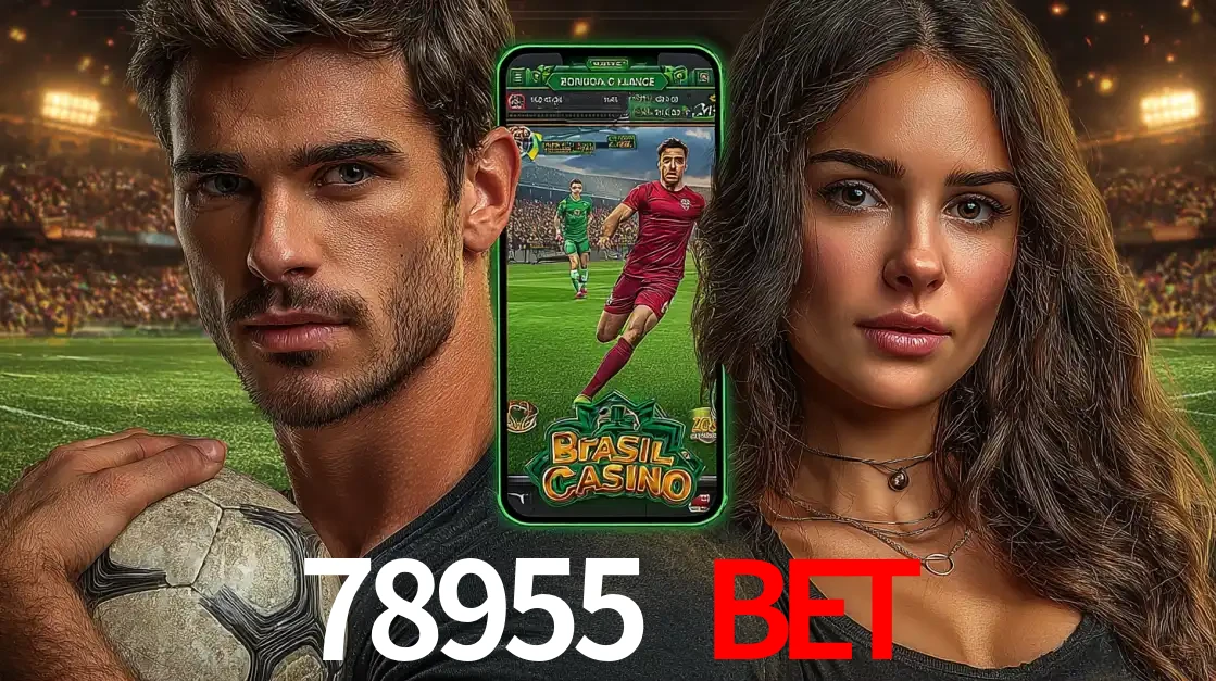 Homem segurando uma bola de futebol e uma mulher ao lado de um smartphone exibindo o jogo de apostas esportivas da 78955 BET. Faça seu palpite no cassino online.